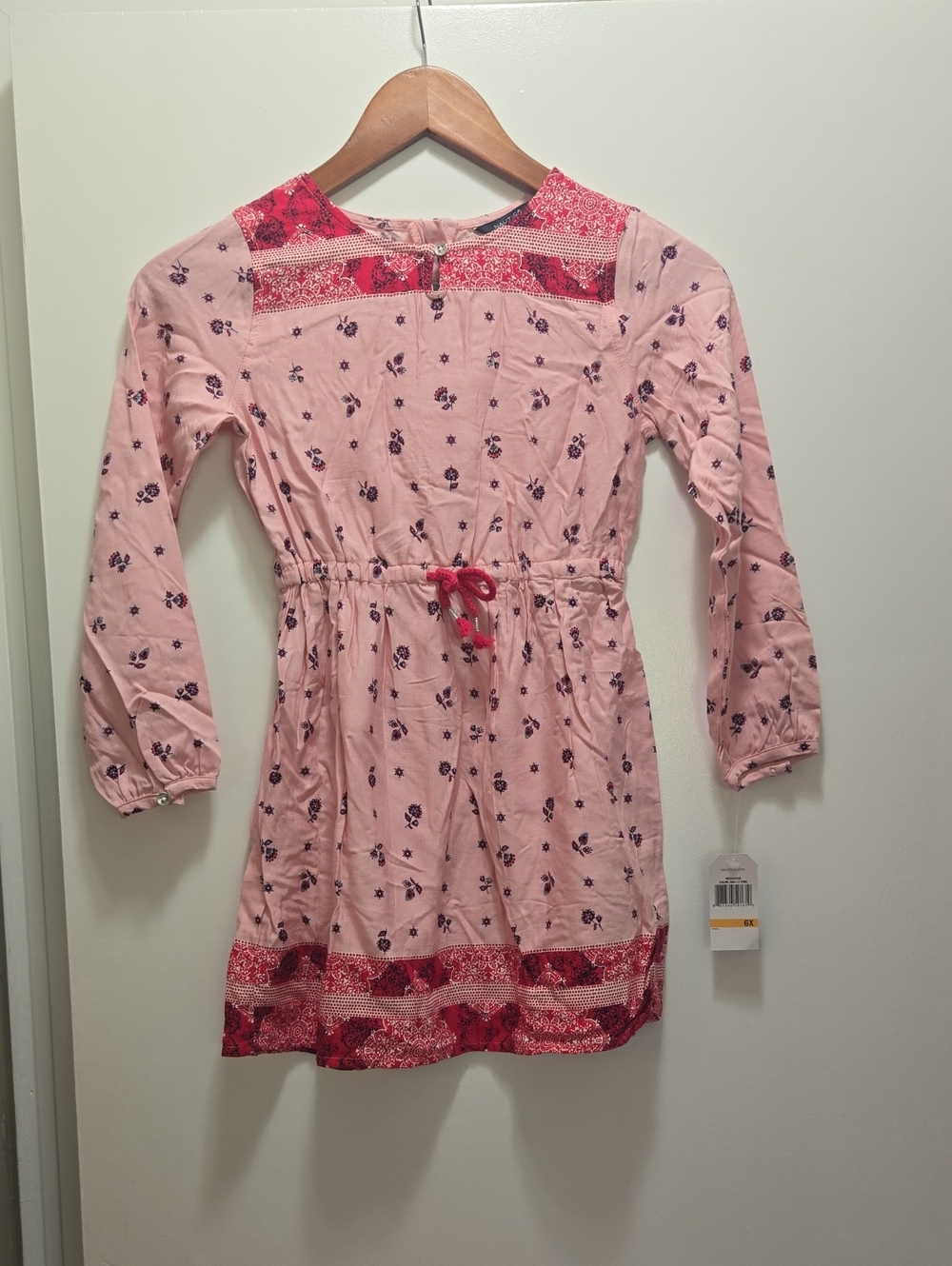 Nautica Pink Long-Sleeve Floral Casual Dress with Hot Pink Accents